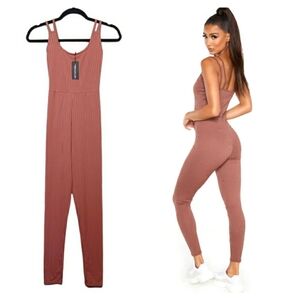 PRETTYLITTLETHING Pink Coral Ribbed Sleeveless Stretchy Jumpsuit 0 X-Small NWT